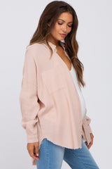 Light Pink Crepe Maternity Button Up Shirt