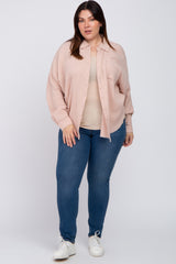 Light Pink Crepe Plus Button Up Shirt