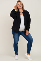 Black Crepe Maternity Plus Button Up Shirt