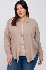 Taupe Crepe Maternity Plus Button Up Shirt