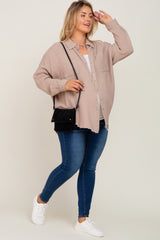 Taupe Crepe Maternity Plus Button Up Shirt