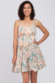 Peach Floral Ruffle Tiered Dress