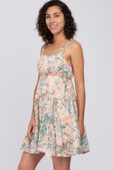 Peach Floral Ruffle Tiered Dress