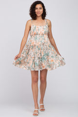 Peach Floral Ruffle Tiered Dress