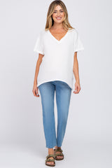 White Basic Rolled Short Sleeve Maternity Top