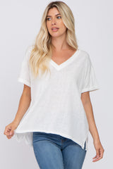 White Basic Rolled Short Sleeve Maternity Top