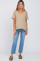 Taupe Basic Rolled Short Sleeve Maternity Top