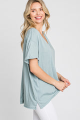 Light Blue Basic Rolled Short Sleeve Top