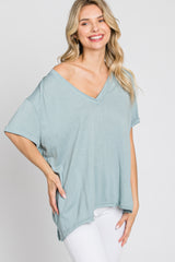 Light Blue Basic Rolled Short Sleeve Top