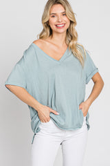 Light Blue Basic Rolled Short Sleeve Maternity Top