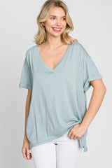 Light Blue Basic Rolled Short Sleeve Top