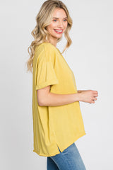 Yellow Basic Rolled Short Sleeve Top