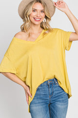 Yellow Basic Rolled Short Sleeve Top