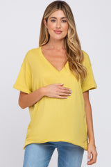 Yellow Basic Rolled Short Sleeve Maternity Top