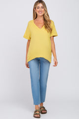 Yellow Basic Rolled Short Sleeve Maternity Top