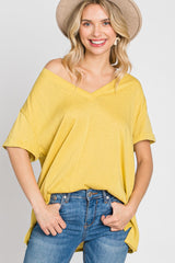 Yellow Basic Rolled Short Sleeve Top