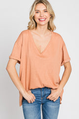 Rust Basic Rolled Short Sleeve Top