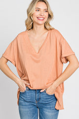 Rust Basic Rolled Short Sleeve Top