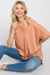 Rust Basic Rolled Short Sleeve Top