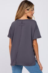 Charcoal Basic Rolled Short Sleeve Maternity Top