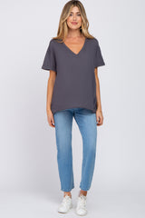 Charcoal Basic Rolled Short Sleeve Maternity Top