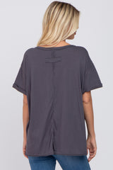 Charcoal Basic Rolled Short Sleeve Top