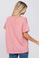 Pink Basic Rolled Short Sleeve Top