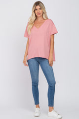 Pink Basic Rolled Short Sleeve Top