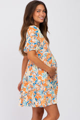 Orange Floral Tiered Maternity Dress