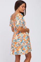 Orange Floral Tiered Maternity Dress