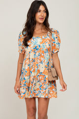 Orange Floral Tiered Dress