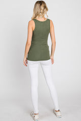 Olive Button Neckline Ribbed Tank