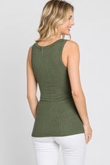 Olive Button Neckline Ribbed Tank