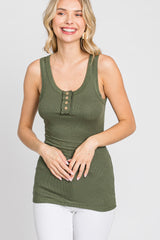 Olive Button Neckline Ribbed Tank