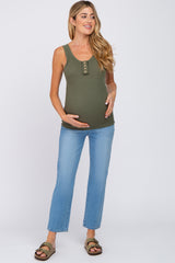 Olive Button Neckline Ribbed Maternity Tank