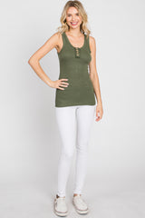 Olive Button Neckline Ribbed Tank