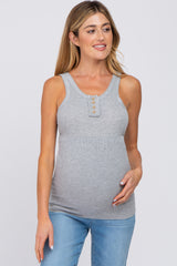 Heather Grey Button Neckline Ribbed Maternity Tank