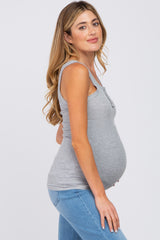 Heather Grey Button Neckline Ribbed Maternity Tank