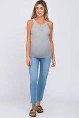 Heather Grey Button Neckline Ribbed Maternity Tank