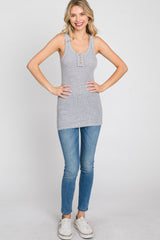 Heather Grey Button Neckline Ribbed Tank