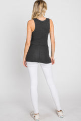 Charcoal Button Neckline Ribbed Tank