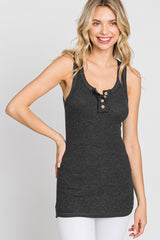 Charcoal Button Neckline Ribbed Tank