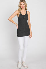 Charcoal Button Neckline Ribbed Tank