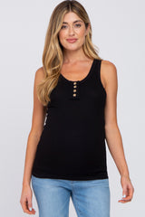 Black Button Neckline Ribbed Maternity Tank