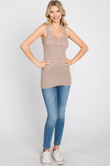 Mocha Button Neckline Ribbed Tank