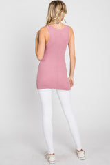 Pink Button Neckline Ribbed Tank