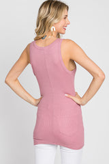 Pink Button Neckline Ribbed Tank