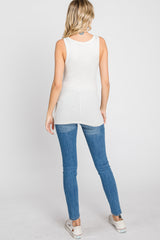 Beige Button Neckline Ribbed Tank