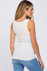 Beige Button Neckline Ribbed Maternity Tank