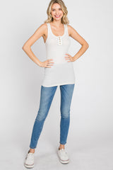 Beige Button Neckline Ribbed Tank